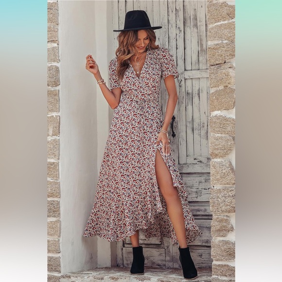 PRETTYGARDEN Wrap Boho Floral Maxi Dress - Picture 7 of 17